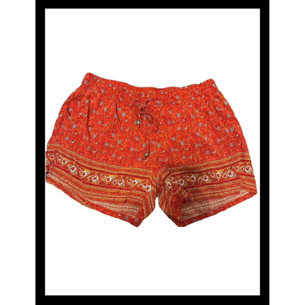 Old Navy Womens Orange Floral Boho Elastic Waist Pull On Shorts Size Medium